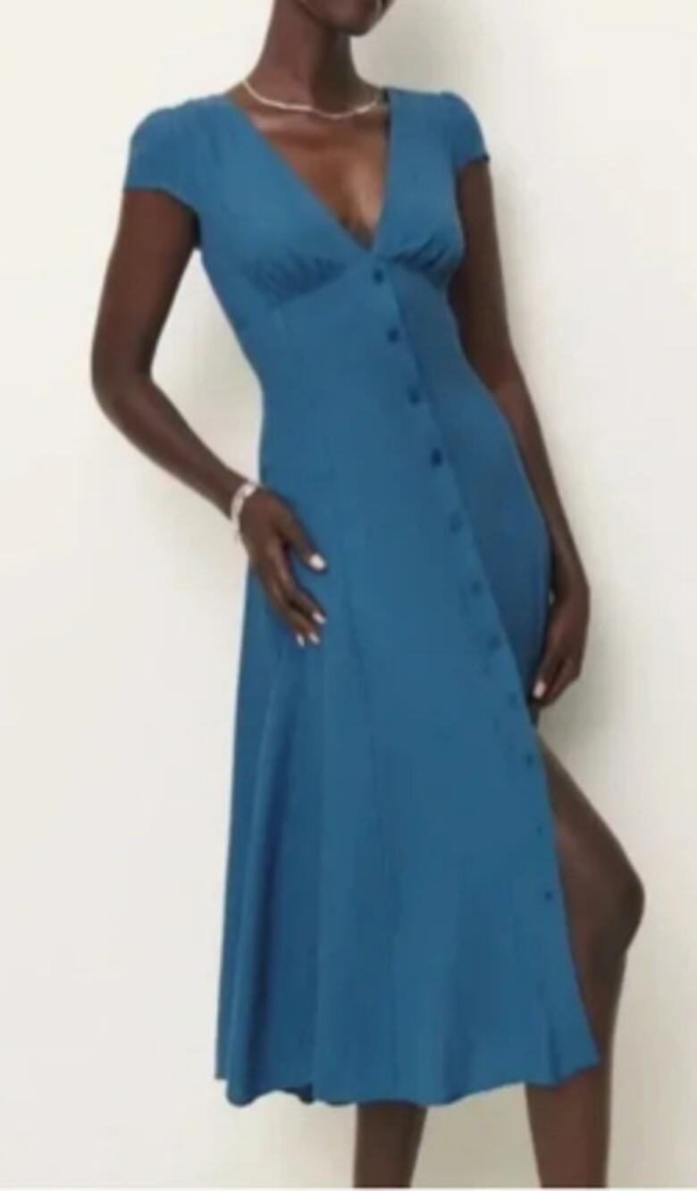 NWT Reformation Wilda Midi Dress Blue Button Front Cap Sleeve Size 6